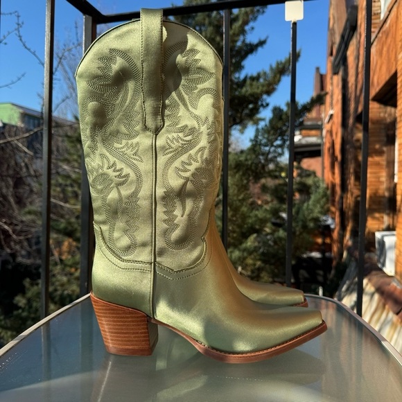 New Free People Jeffrey Campbell Dagget Western Leather Boots Green Spring - Picture 1 of 10